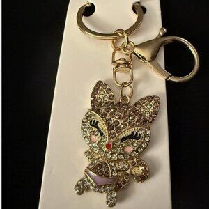 NEW! Mint Brand Purple Fox Keychain Purse Charm Rhinestones